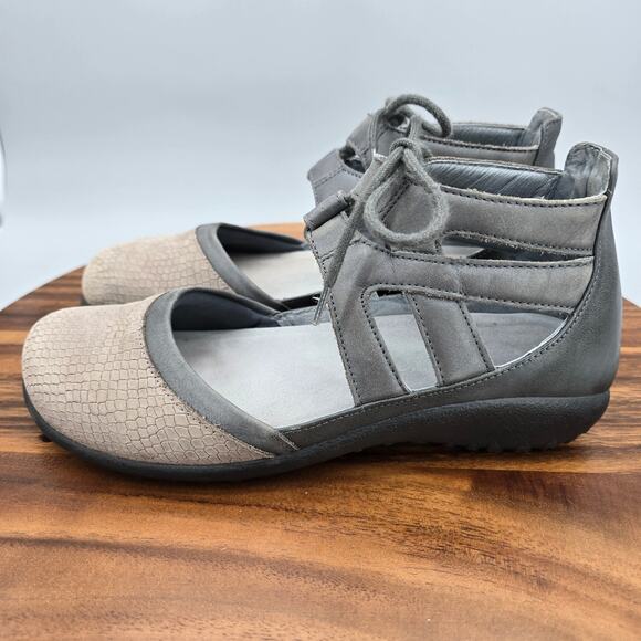 Naot Shoes Womens 7 38 Gray Leather Suede Crackle Kata Comfort Lace Up Flats - Picture 3 of 7